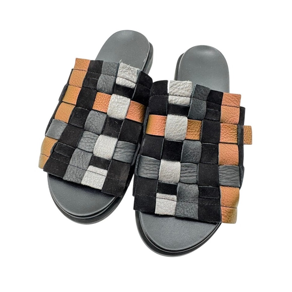 Arche Makkho Woven Leather Slide Sandals Black Bronze Silver Metallic Flat EU 37 - Picture 4 of 14